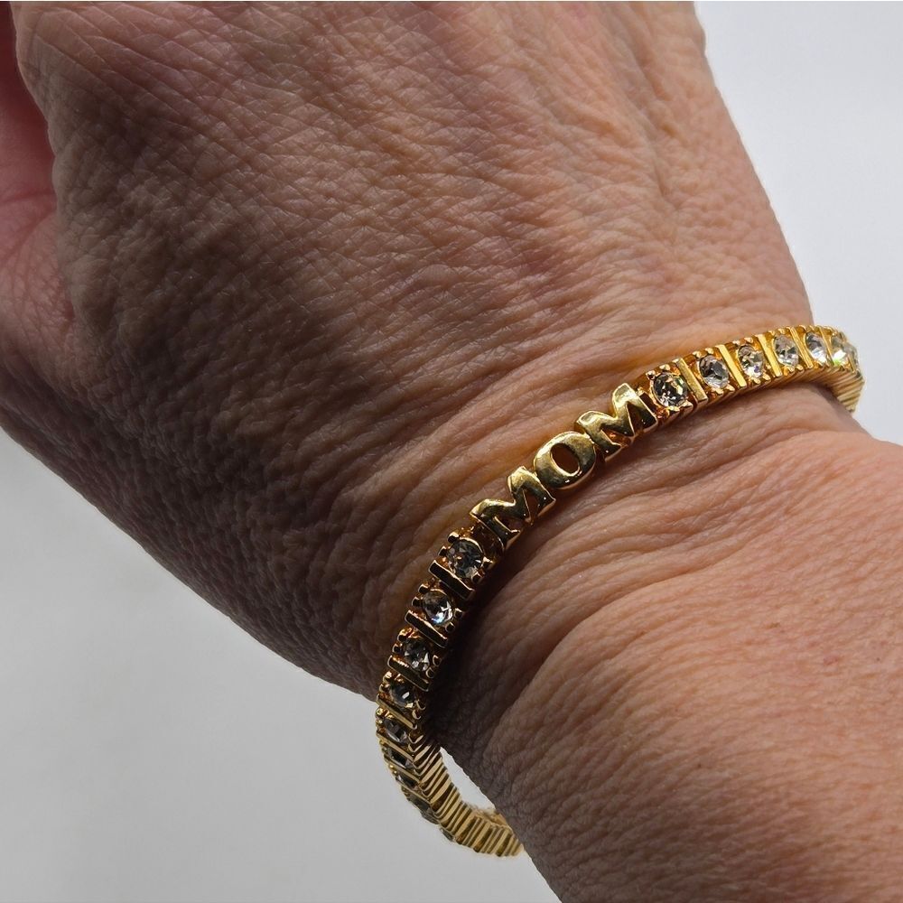 "5/$40" Goldtone Crystal "Mom" Tennis Bracelet Sz Average - Picture 7 of 8